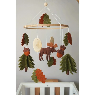 Moose baby mobile, Woodland nursery mobile, Woodland animals mobile