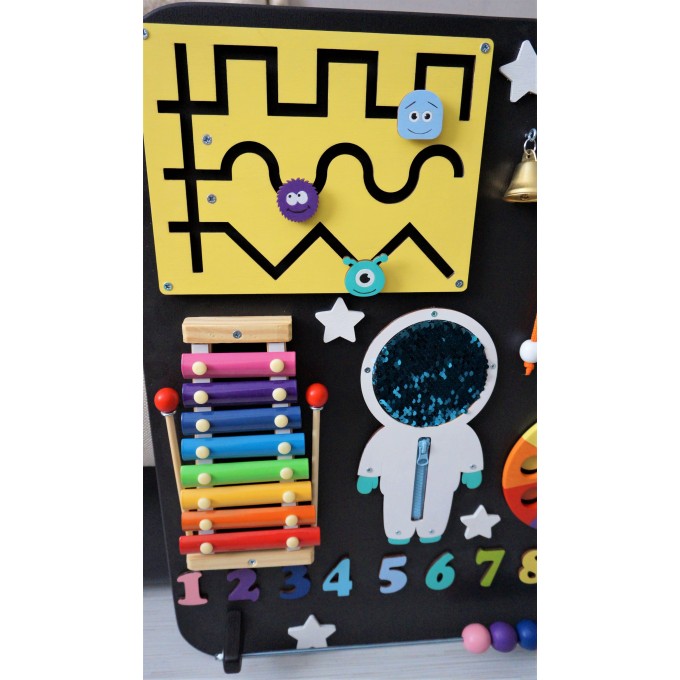 Space toddler busy board, Montessori learning board