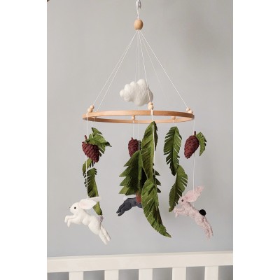 Bunny baby mobile, Woodland animals mobile, Crib mobile with bunnies