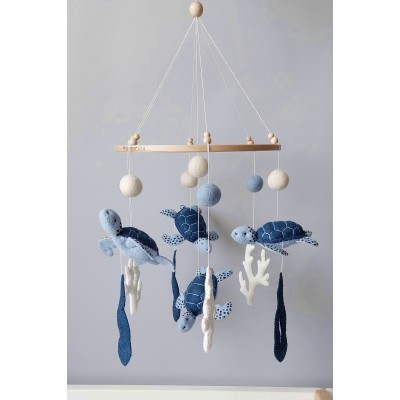 Blue turtles crib mobile, Sea creatures nursery mobile