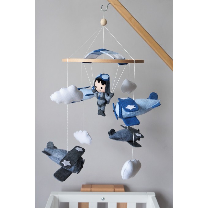 Baby boy mobile, Airplanes nursery mobile