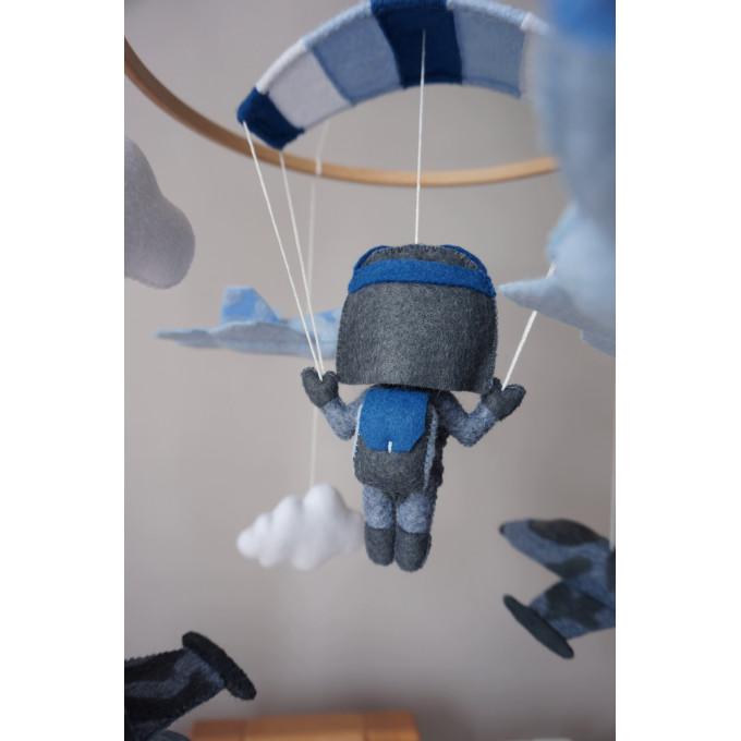 Parachutist boy mobile, Jet planes crib mobile