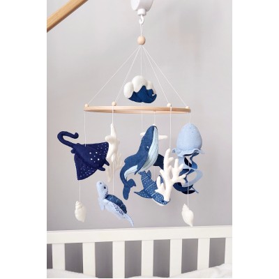 Humpback whale baby mobile, Sea creatures nursery mobile