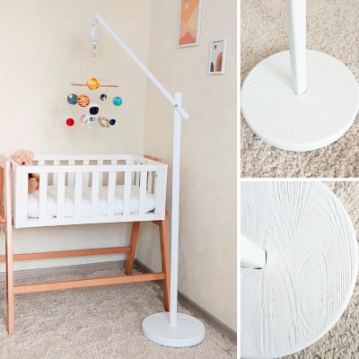 Floor wooden baby mobile holder, White wooden nursery bracket